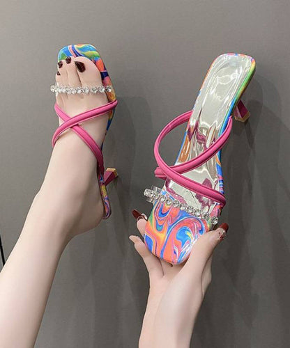 Fitted Splicing Faux Rose Slide High Heel Sandals Leather