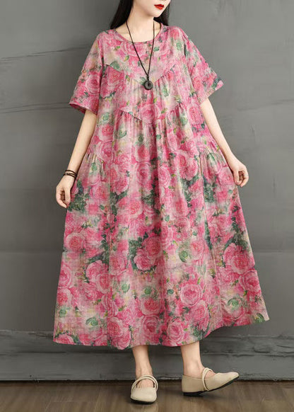 Summer Dress Print Rose Ankle Cotton Oversized