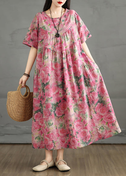 Summer Dress Print Rose Ankle Cotton Oversized