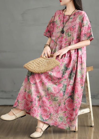 Summer Dress Print Rose Ankle Cotton Oversized