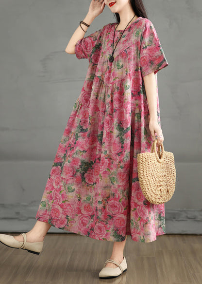 Summer Dress Print Rose Ankle Cotton Oversized