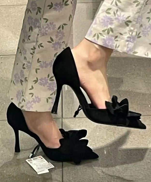 Toe Suede Rose Chic Splicing Floral High Heels Pointed