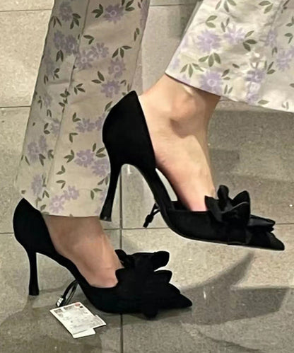 Toe Suede Rose Chic Splicing Floral High Heels Pointed