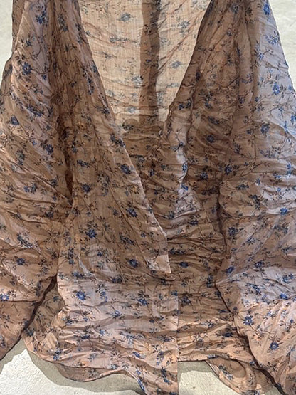 Shirt O-Neck Autumn Women Button Floral Vintage Ramie