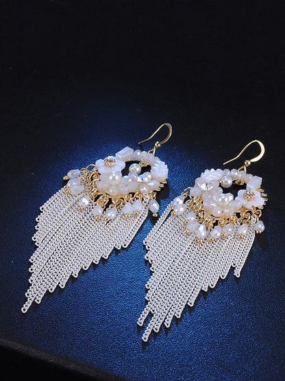 Bohemia Women Tassel Bead Flower Alloy Earrings FD011