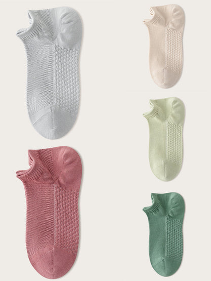 Women Color 5 Cotton Casual Pairs Socks Pure