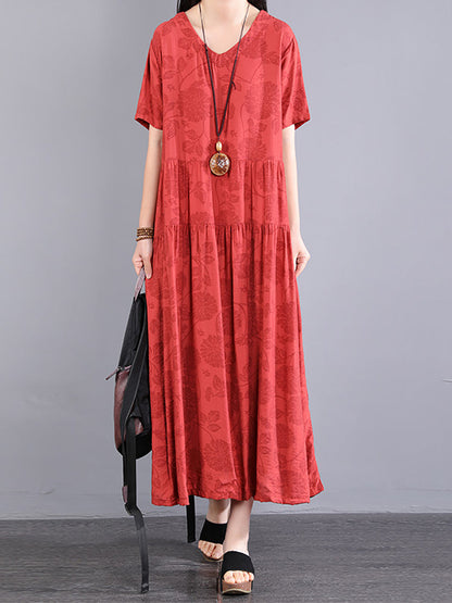 Plus Size Women Summer Artsy Flower Spliced Dress KL1024