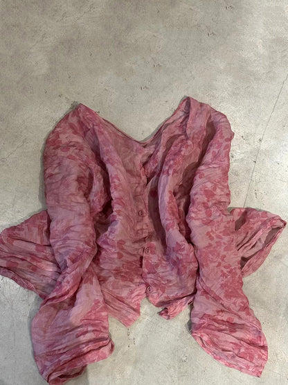 Shirt O-Neck Autumn Women Button Floral Vintage Ramie