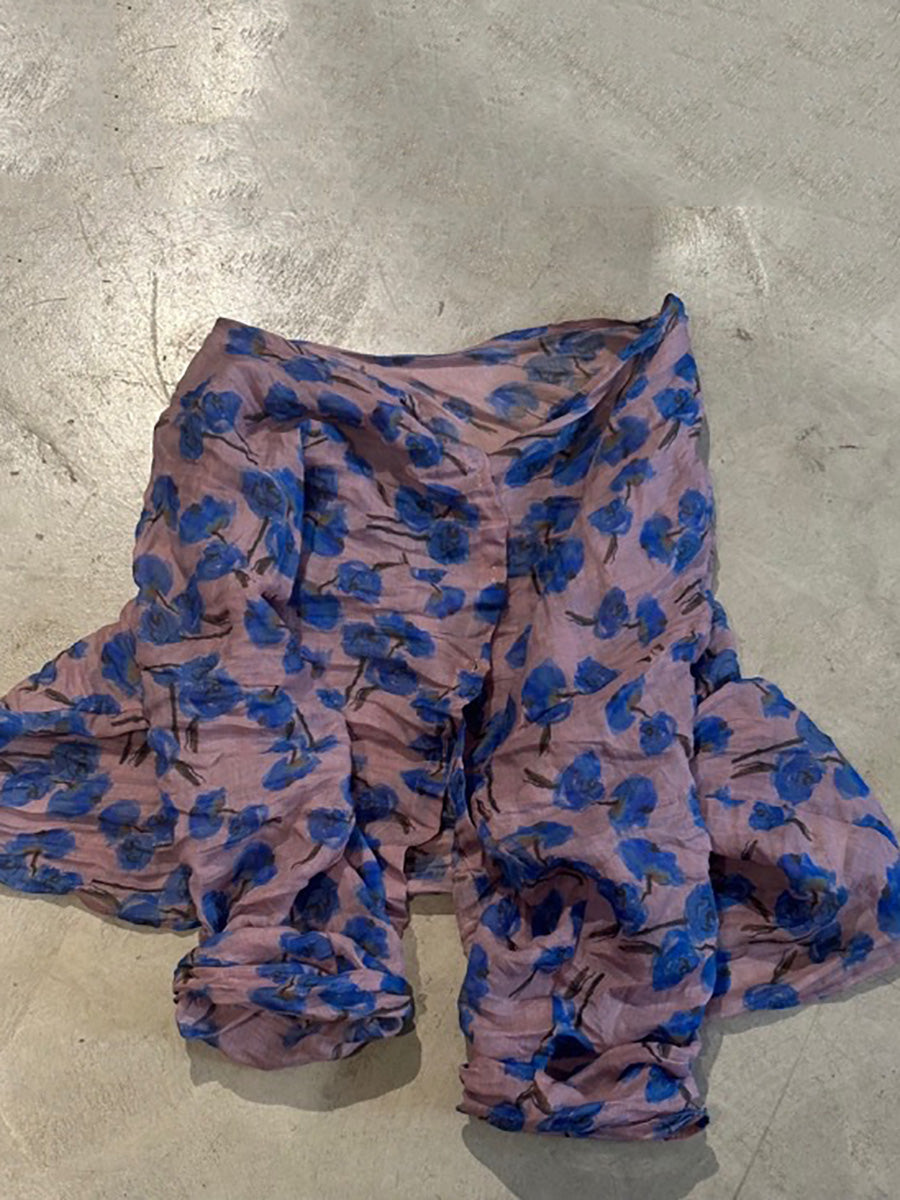 Shirt O-Neck Autumn Women Button Floral Vintage Ramie