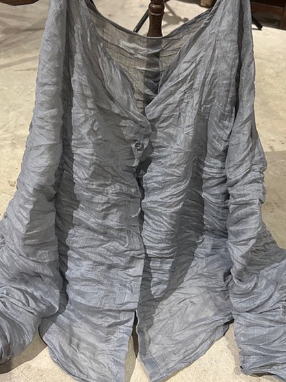 Shirt O-Neck Autumn Women Button Floral Vintage Ramie