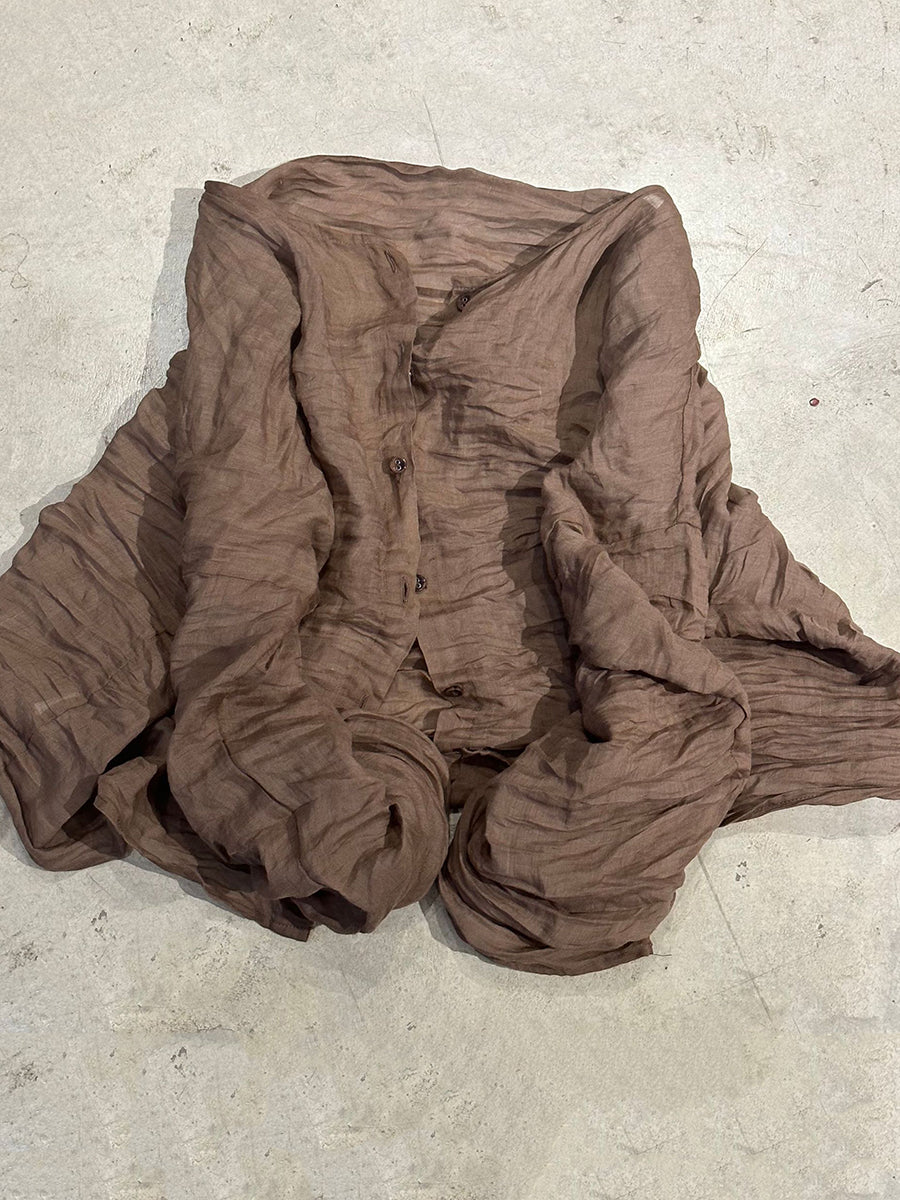 Shirt O-Neck Autumn Women Button Floral Vintage Ramie