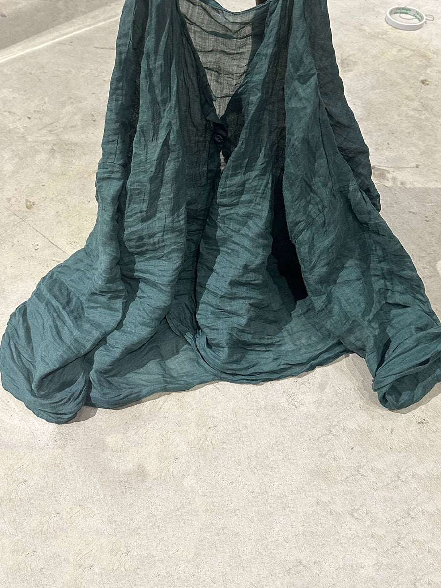 Shirt O-Neck Autumn Women Button Floral Vintage Ramie