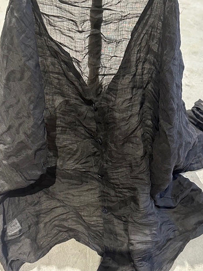 Shirt O-Neck Autumn Women Button Floral Vintage Ramie