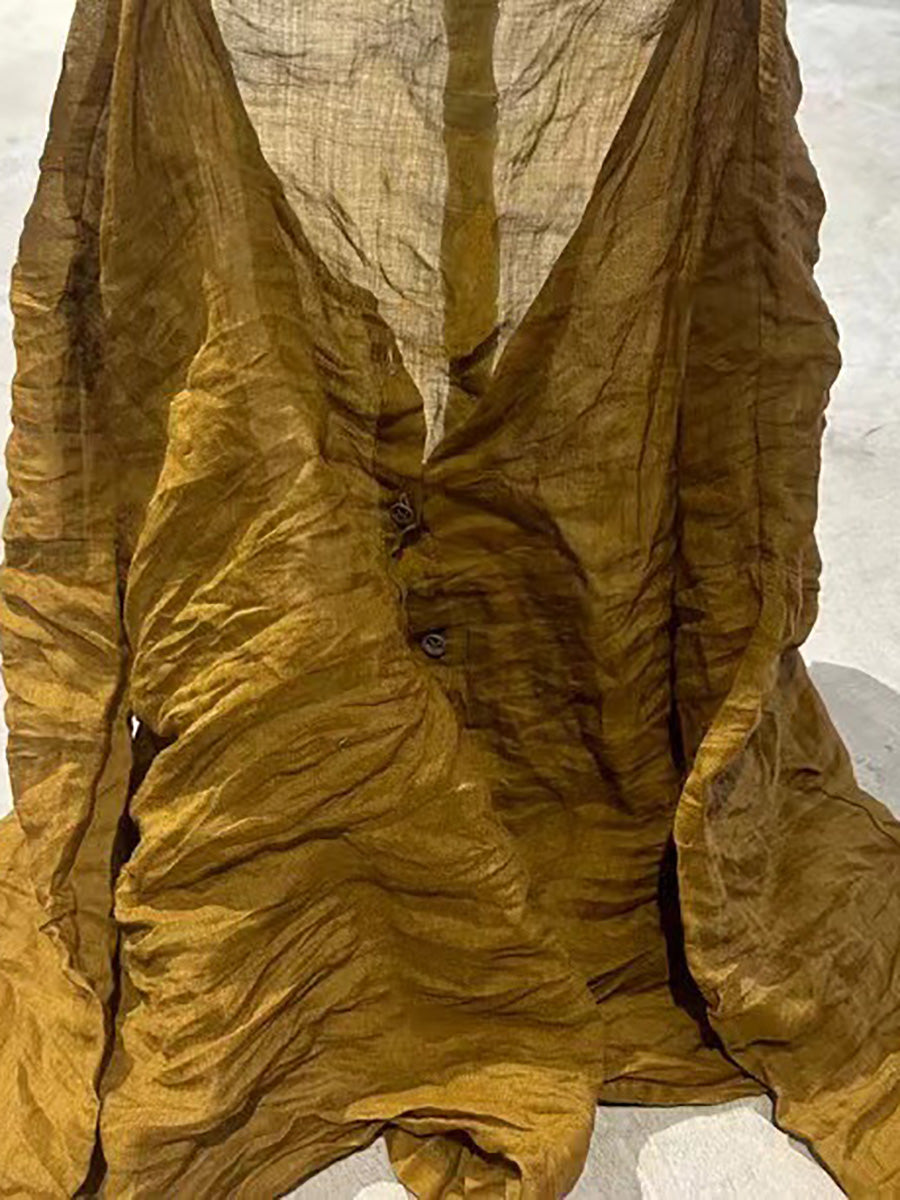 Shirt O-Neck Autumn Women Button Floral Vintage Ramie