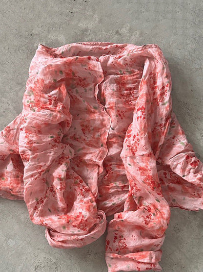 Shirt O-Neck Autumn Women Button Floral Vintage Ramie