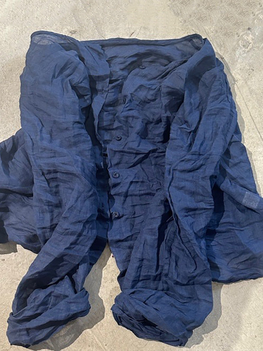 Shirt O-Neck Autumn Women Button Floral Vintage Ramie