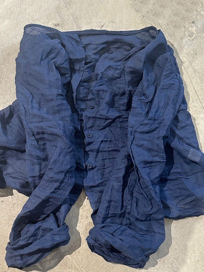 Shirt O-Neck Autumn Women Button Floral Vintage Ramie