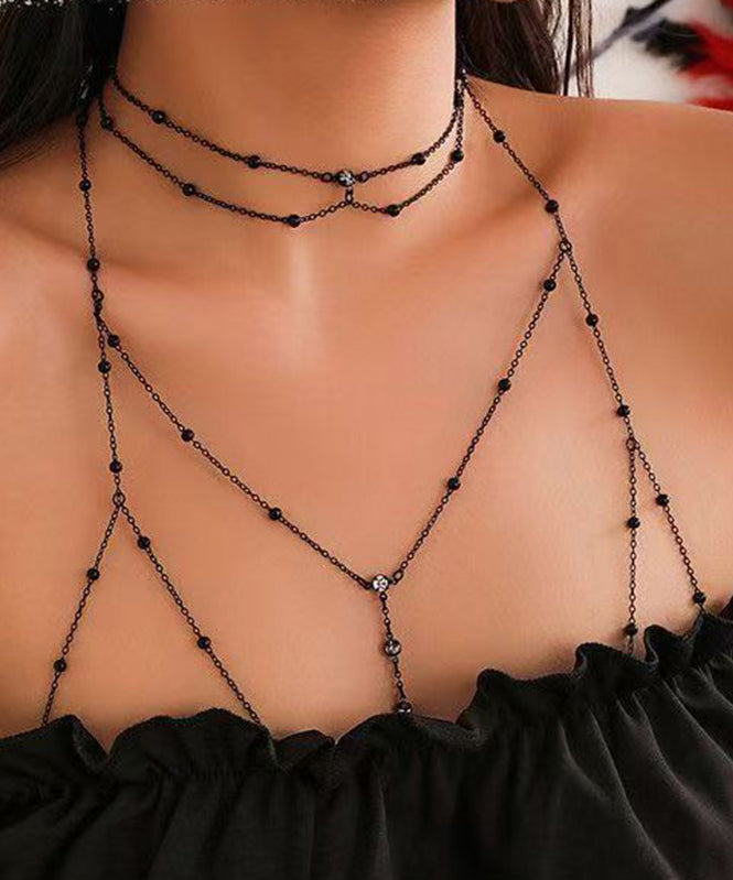 And Chain Black Sexy Necklace Alloy Zircon Tassel Love Body