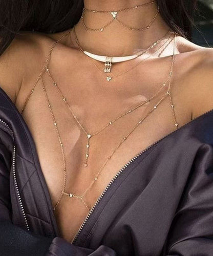 And Chain Black Sexy Necklace Alloy Zircon Tassel Love Body