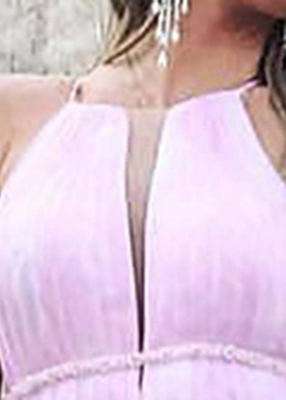 Sexy Gradient Color V Neck High Waist Tulle Maxi Dresses Sleeveless WW1036