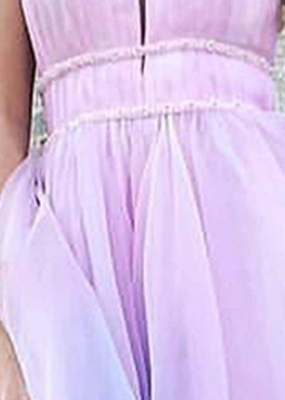 Sexy Gradient Color V Neck High Waist Tulle Maxi Dresses Sleeveless WW1036