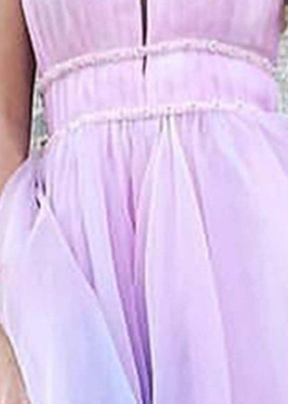 Sexy Gradient Color V Neck High Waist Tulle Maxi Dresses Sleeveless WW1036