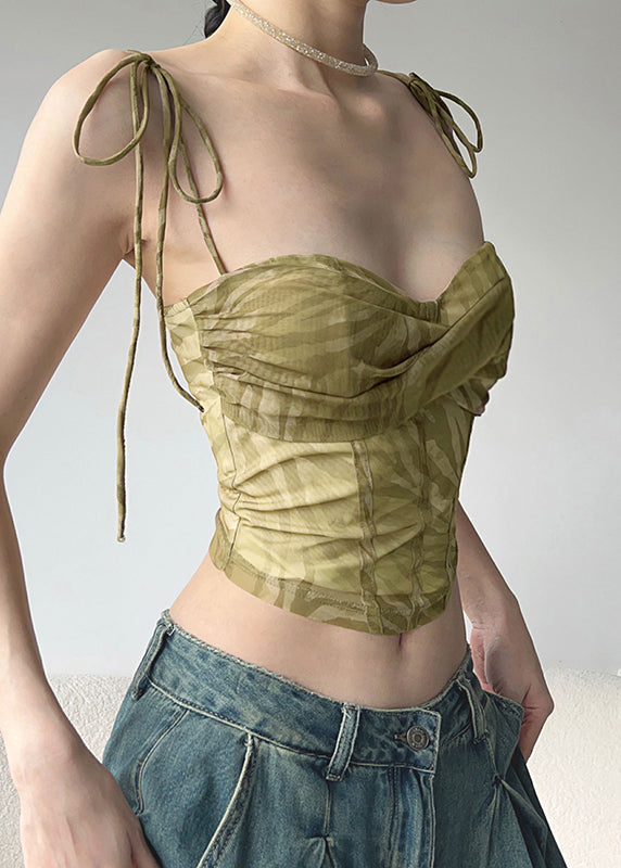 Green Tulle Shoulder Vest Strap Cold Sexy Spaghetti Short