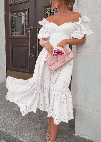 Sexy Pink Hollow Out Solid Cotton Dresses Summer BB048