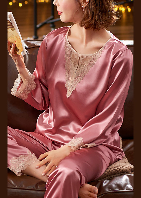 Patchwork Pieces Two Pajamas Silk Lace Pink Sexy Set
