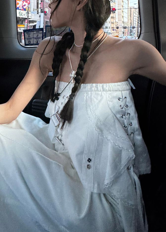 Sleeveless Tank Sexy White Out Hollow Asymmetrical Cotton