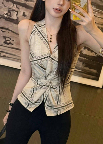 Summer Halter Fit Vests Sexy Open White Silm Print Side