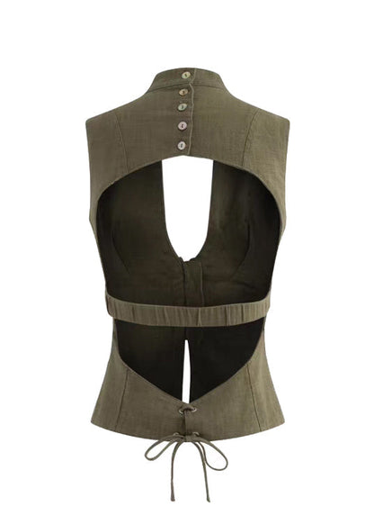 Backless Summer Silm Vest Lace Tops Army Green Up Fit