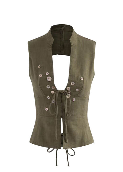 Backless Summer Silm Vest Lace Tops Army Green Up Fit