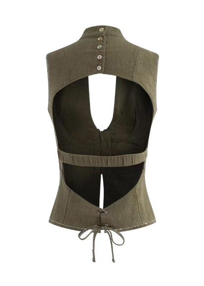 Backless Summer Silm Vest Lace Tops Army Green Up Fit