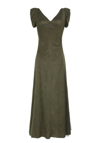 Silm Fit Army Green Exra Large Hem Patchwork Lace Long Dresses Summer YP005