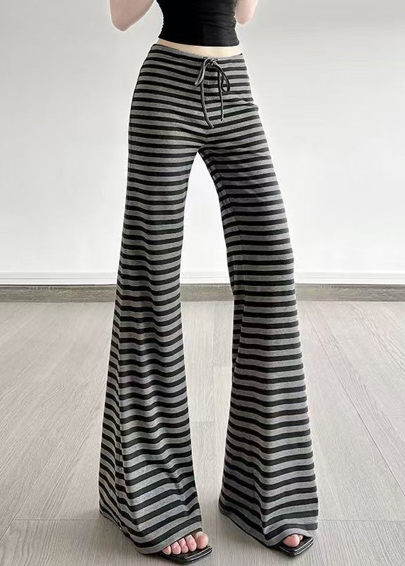 Striped Fall Cotton Silm Trousers Grey Fit Bell-bottom