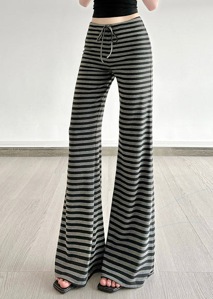 Striped Fall Cotton Silm Trousers Grey Fit Bell-bottom