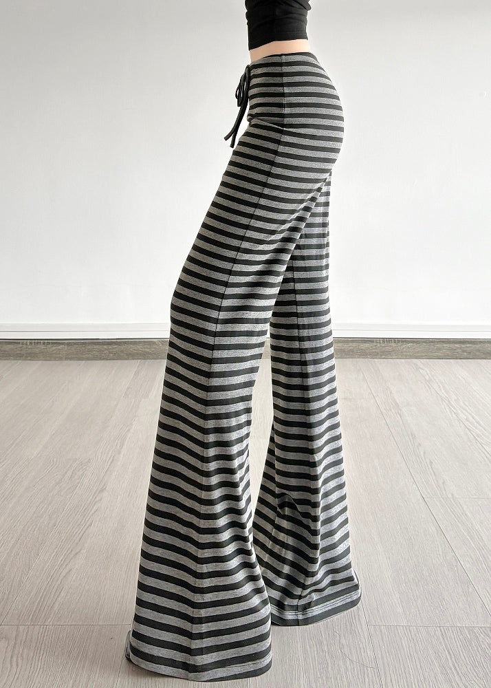 Striped Fall Cotton Silm Trousers Grey Fit Bell-bottom