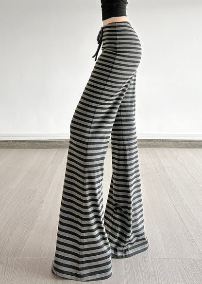 Striped Fall Cotton Silm Trousers Grey Fit Bell-bottom