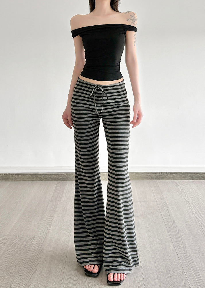 Striped Fall Cotton Silm Trousers Grey Fit Bell-bottom