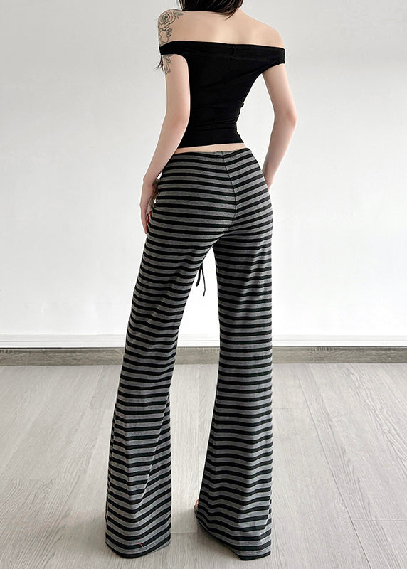 Striped Fall Cotton Silm Trousers Grey Fit Bell-bottom
