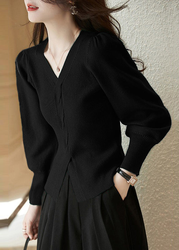 Silm Fit Red V Neck Side Open Knit Shirt Spring TN015