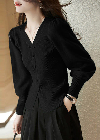 Silm Fit Red V Neck Side Open Knit Shirt Spring TN015