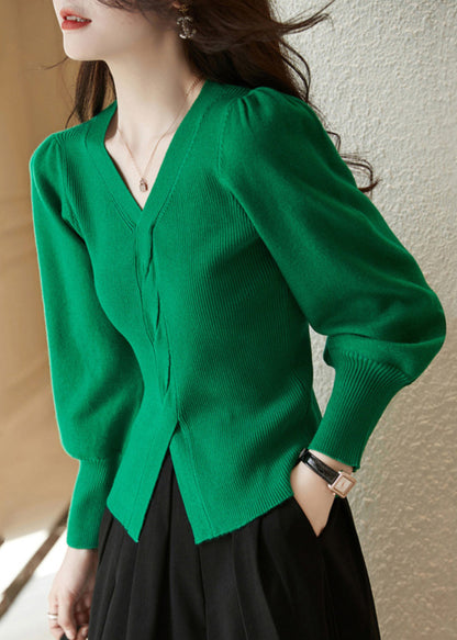 Silm Fit Red V Neck Side Open Knit Shirt Spring TN015