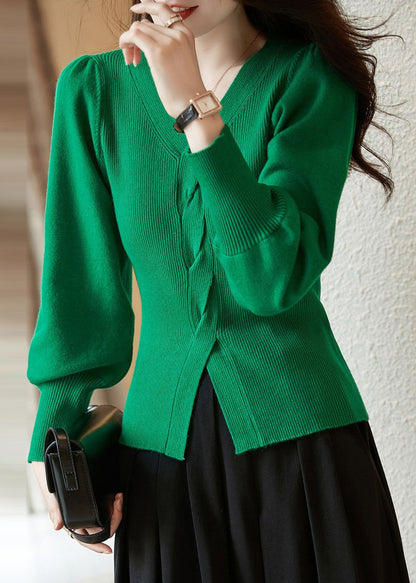 Silm Fit Red V Neck Side Open Knit Shirt Spring TN015