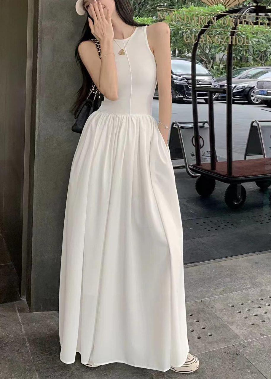 White Silm Hem Exra Dress Large Sleeveless Long Cotton Fit