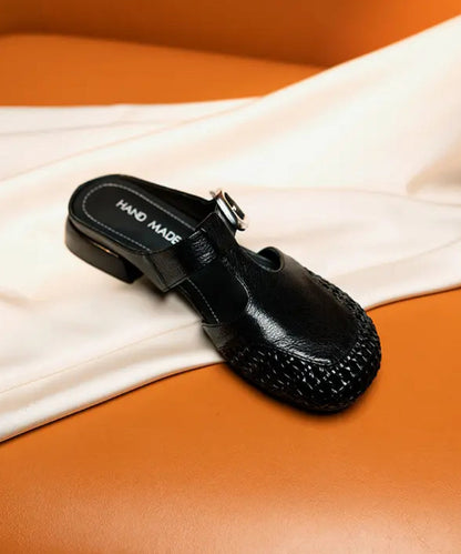 Cowhide Leather Splicing Fashion Slide Sandals Silver Out Hollow