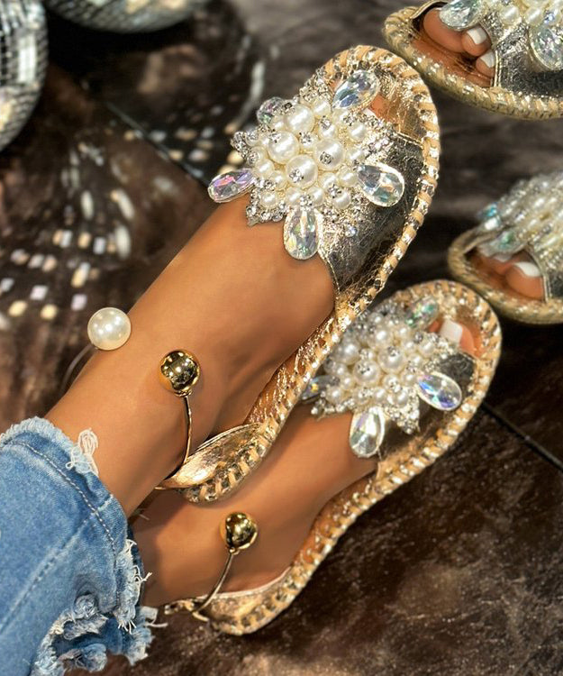 Faux Bead Stylish Hiking Splicing Nail Silver Leather Sandals