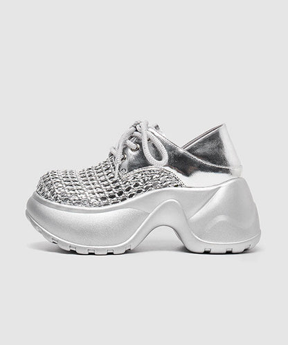 Up Out Silver Hollow Fashion Splicing Lace Platform Sandals