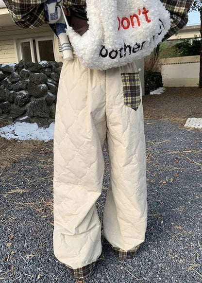 Simple Apricot Plaid Pockets Elastic Waist Mens Pants Winter RM033